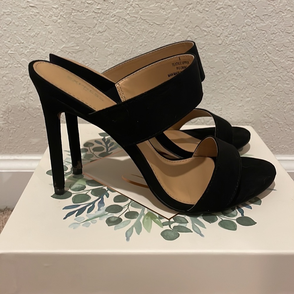 Black Express Suede Heels, Size 8